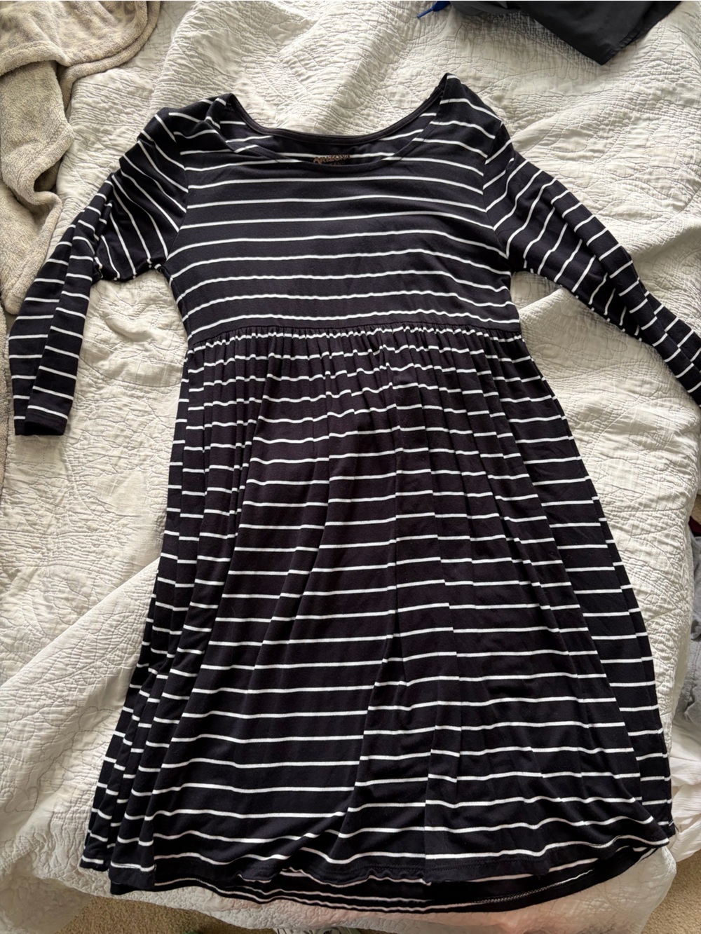 Arizona Jean Company Black and White Striped Long Sleeve Dress